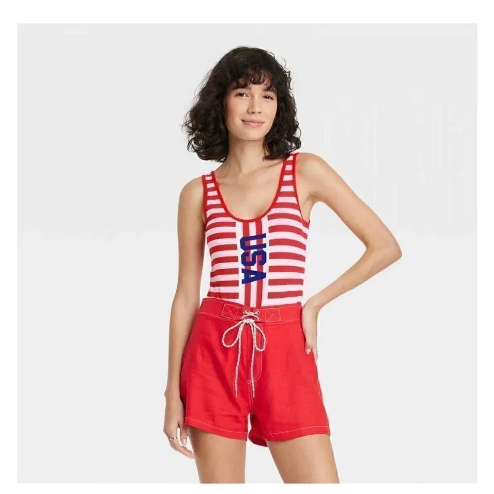 IML Target WOMEN'S USA STRIPES GRAPHIC BODYSUIT SizeL NWOT